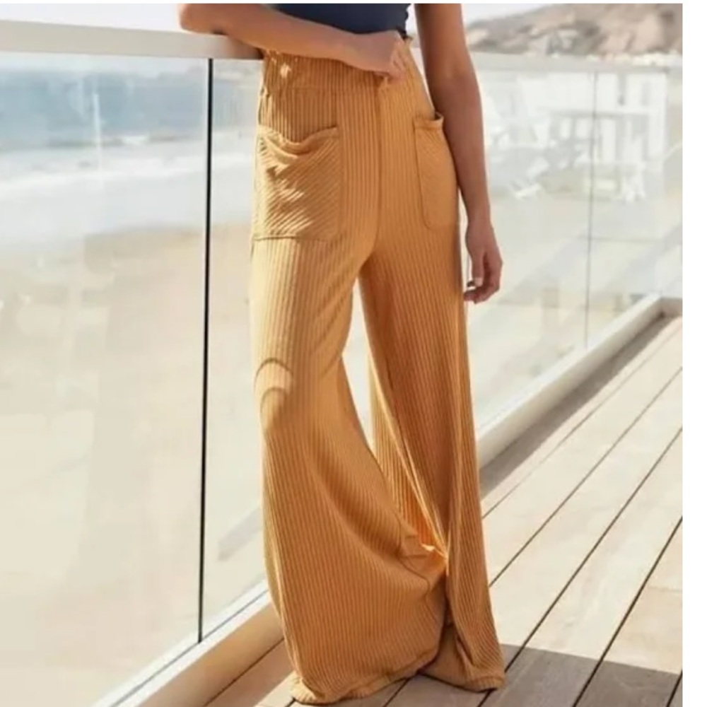 Fp movement blissed out ribbed lounge wide leg sweatpants size S blue